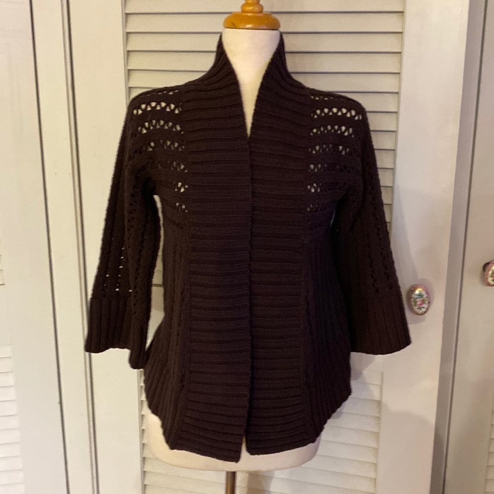 Ann Taylor LOFT chocolate brown cardigan sweater size small.
